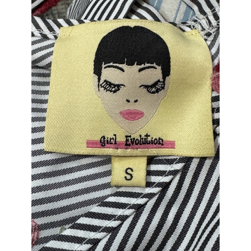 Girl Evolution Striped Embroidered Bell Sleeve Blouse Women's Small Tie Back Top - Picture 3 of 11